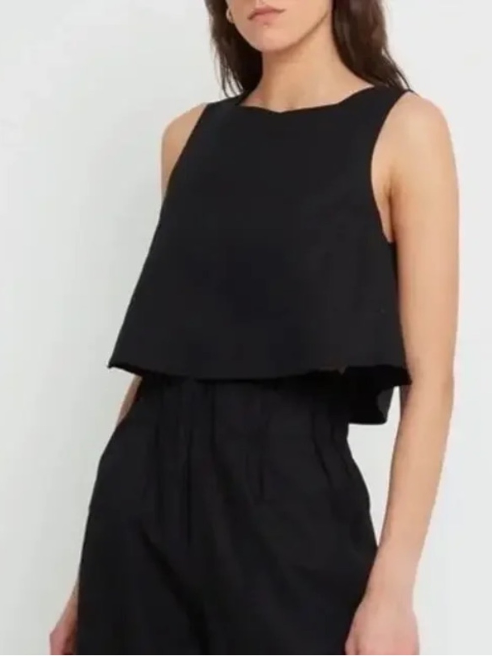 Kourt Cropped Sleeveless Black Linen Flax Top Sz M